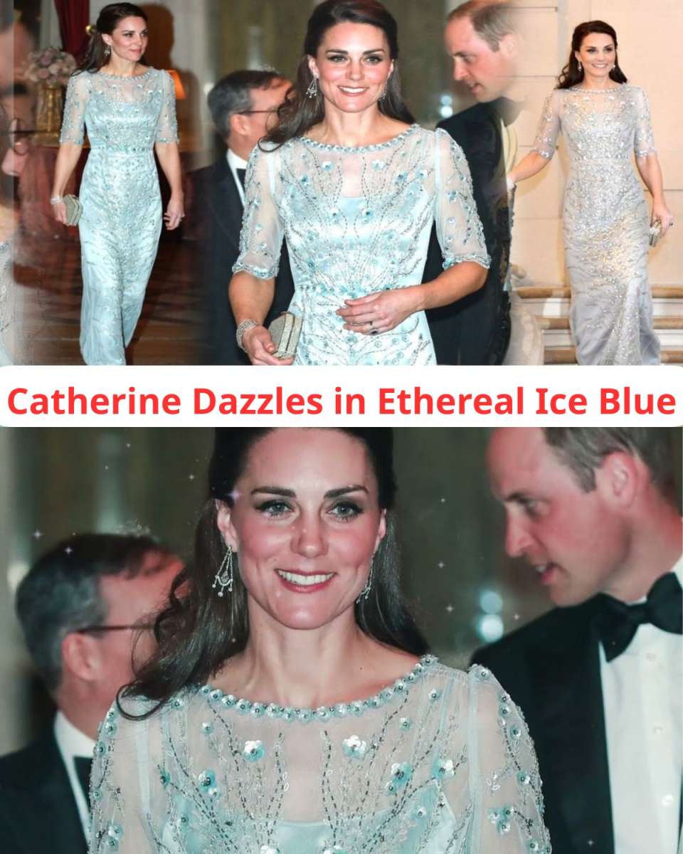 Catherine Dazzles in Ethereal Ice Blue at Paris Gala: A Night of Elegance and Emotion