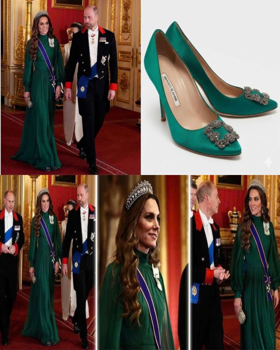 Catherine Shines Bright in Emerald Satin Heels, Captivating All at Nigeria's Glamorous State Banquet!
